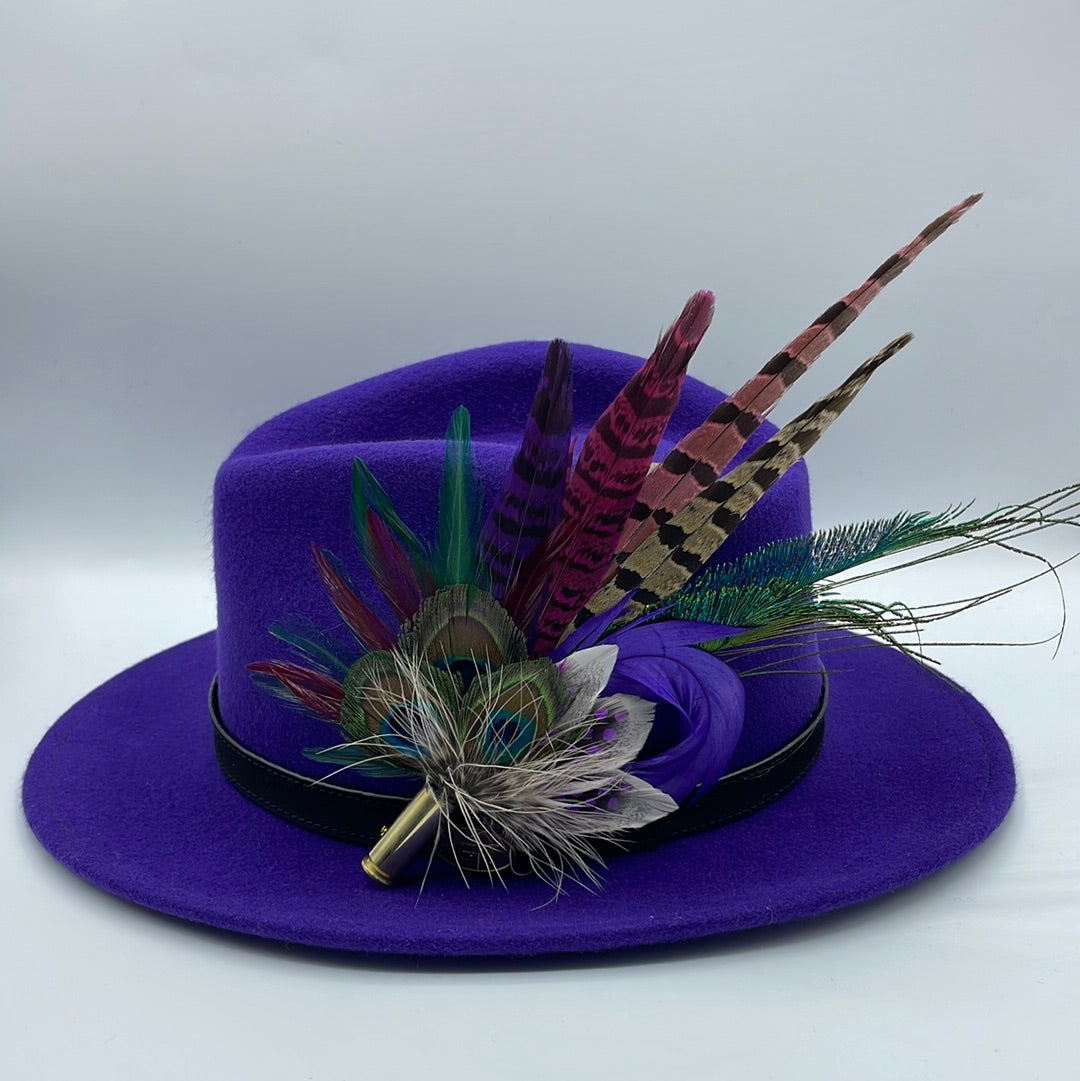 Peacock, Purple, Green & Natural Feather Hat Pin (CFP345)