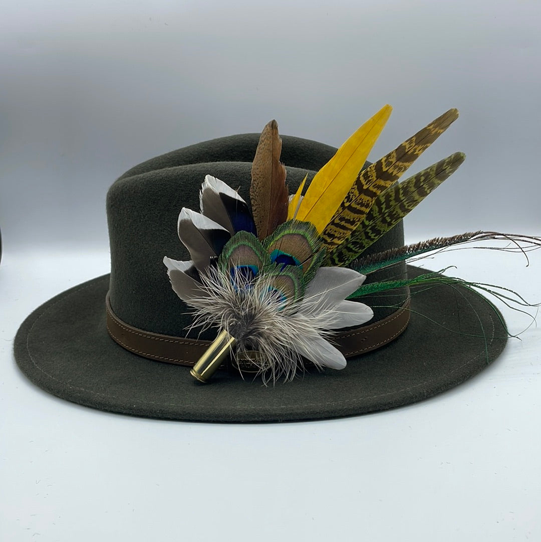 Peacock, Mustard & Natural Feather Hat Pin (CFP338)