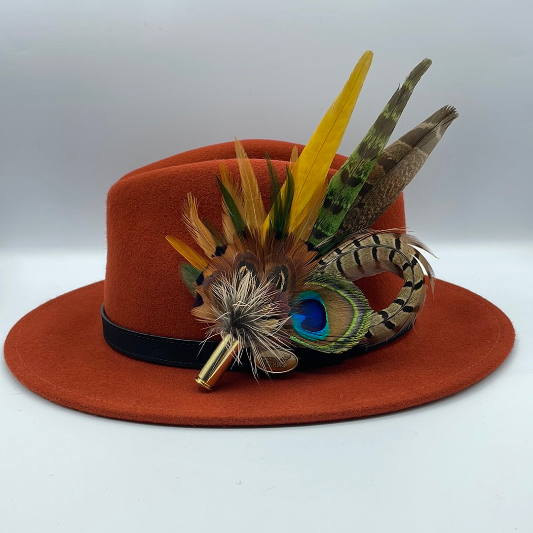 Peacock, Mustard & Natural Feather Hat Pin (CFP337)