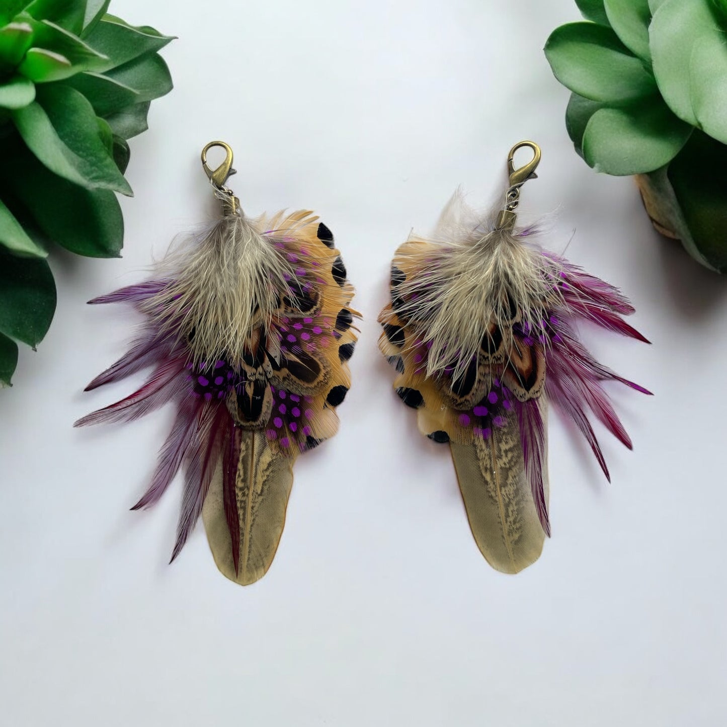 Plum, Purple & Natural Feather Boot Tassels (CFB4119)