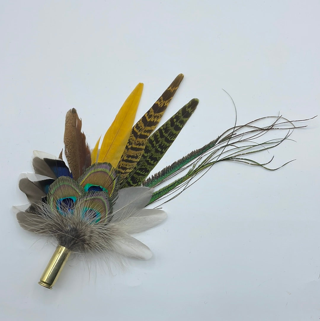 Peacock, Mustard & Natural Feather Hat Pin (CFP338)