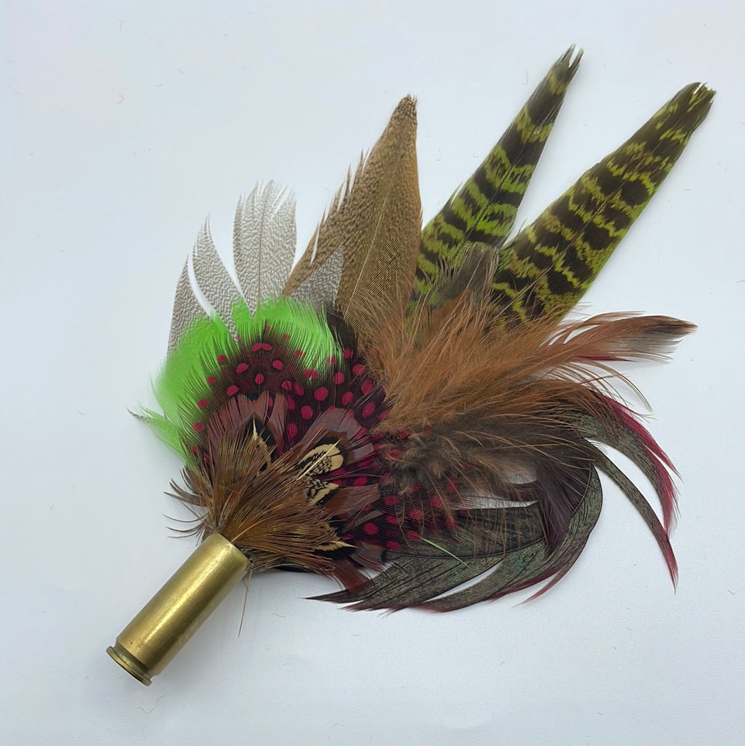 Lime Green, Ruby & Natural Feather Hat Pin (CFP366) - REDUCED