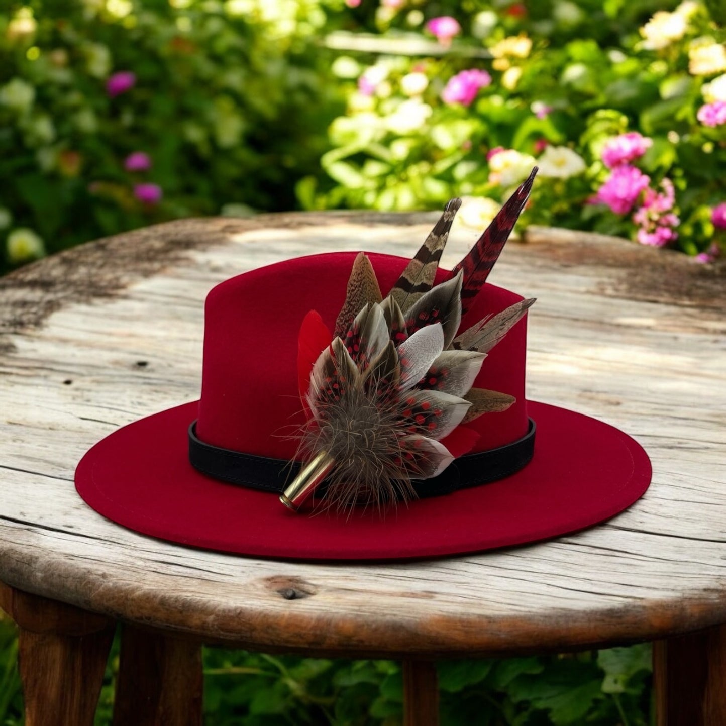 Red & Natural Feather Hat Pin (CFP780)