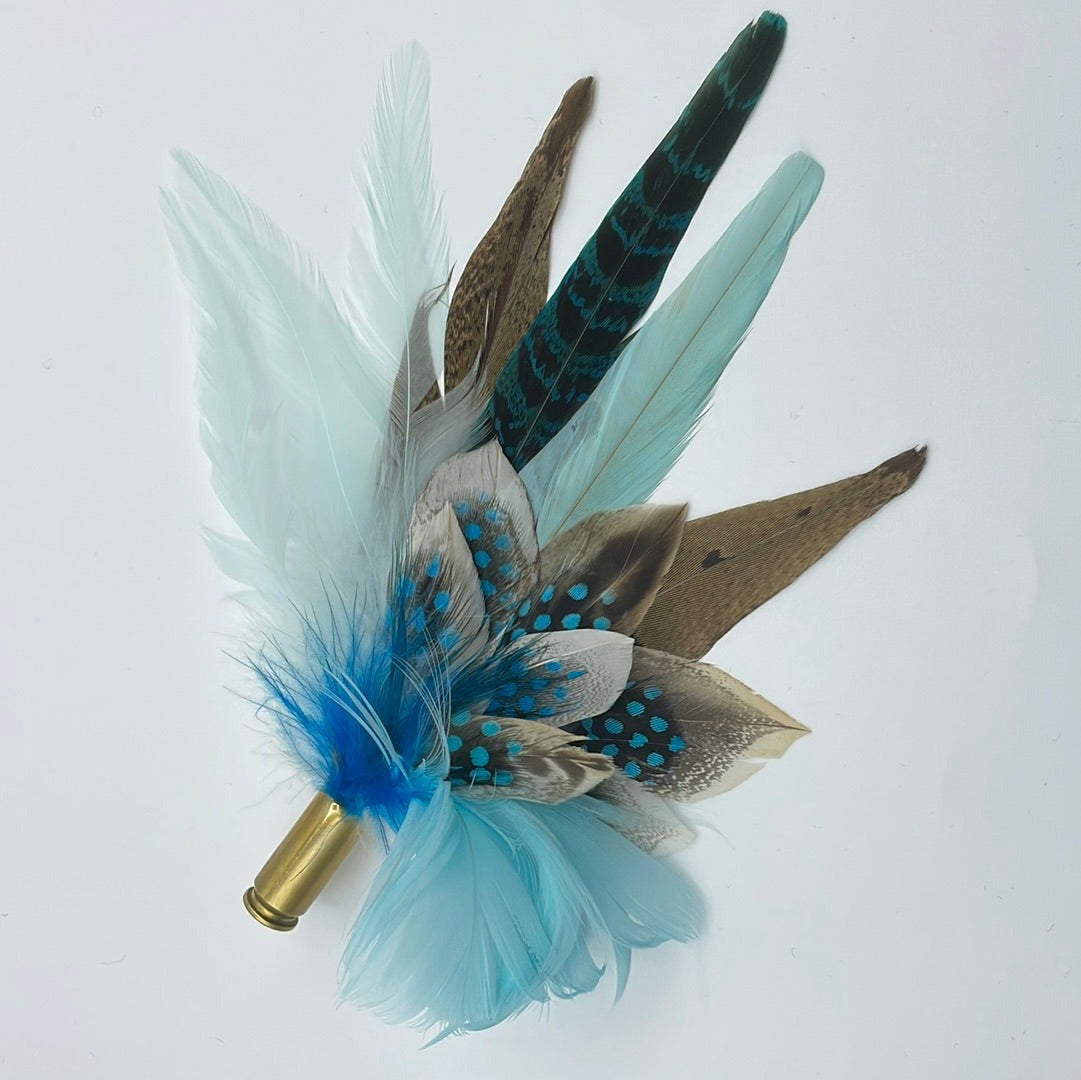 Blue, Pale Blue & Natural Feather Hat Pin (CFP318)