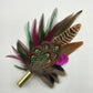 Wine, Green & Natural Feather Hat Pin (CFP282)