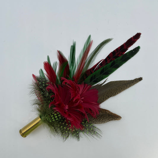 Red & Green Feather Hat Pin (CFP563)