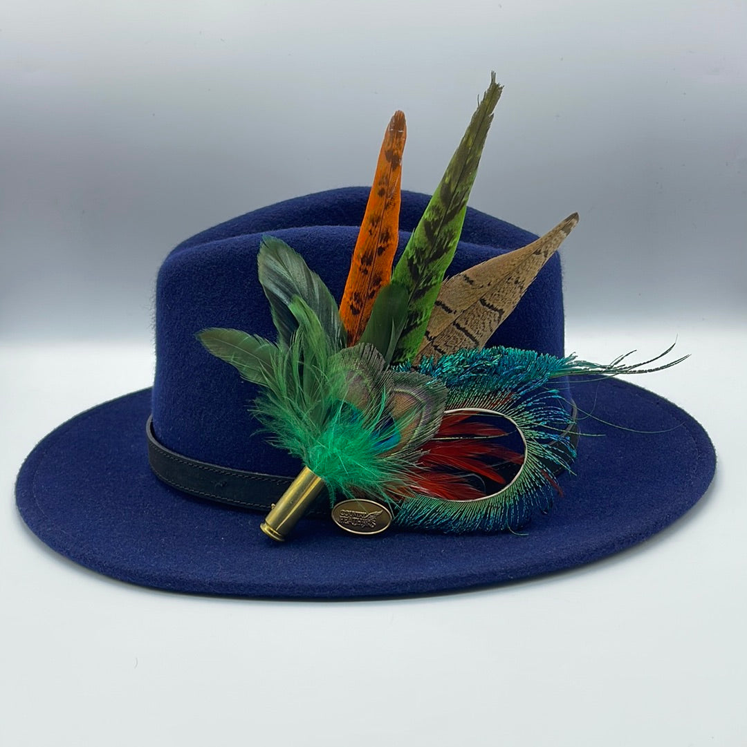 Peacock, Rust, Green & Natural Feather Hat Pin (CFP353)