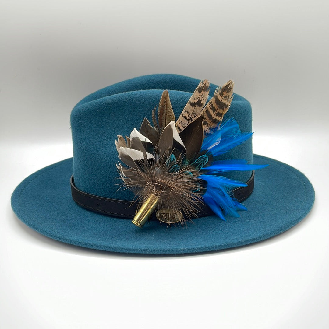 Bright Blue & Natural Feather Hat Pin (CFP275)