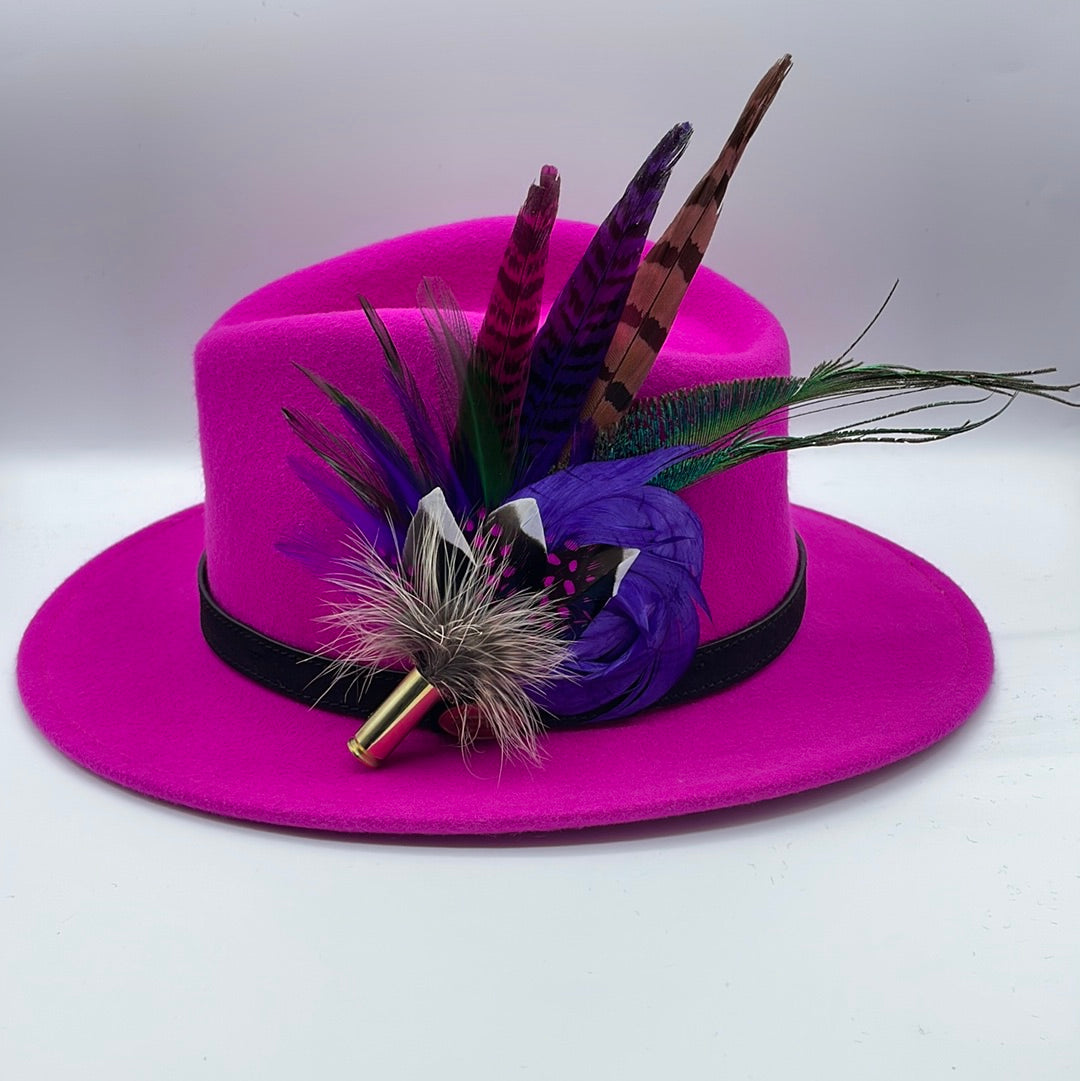 Purple, Cerise & Natural Feather Hat Pin (CFP342)