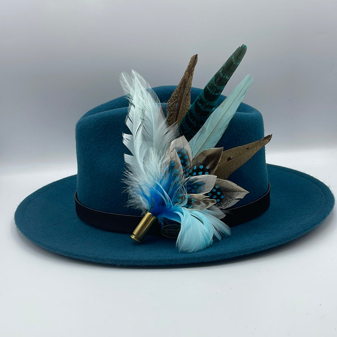 Blue, Pale Blue & Natural Feather Hat Pin (CFP318)