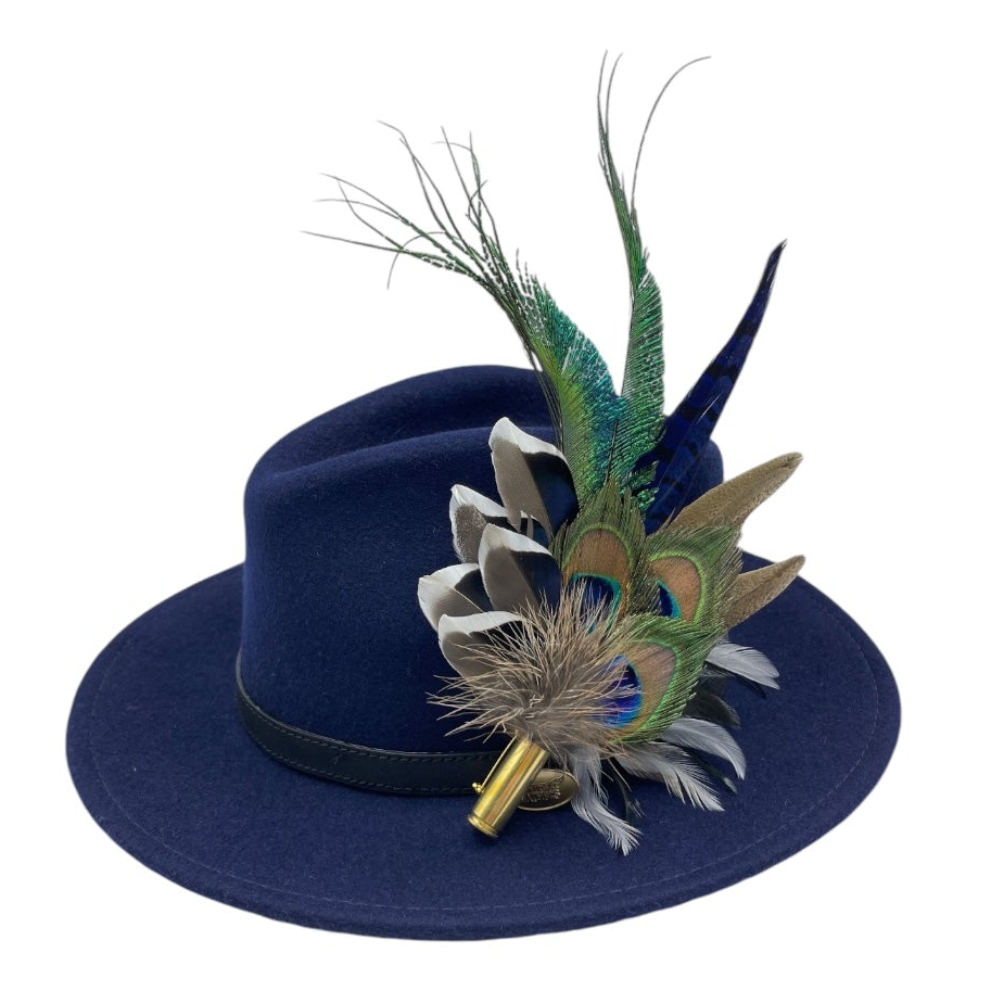 Blue & Natural Feather Hat Pin (CFP683)