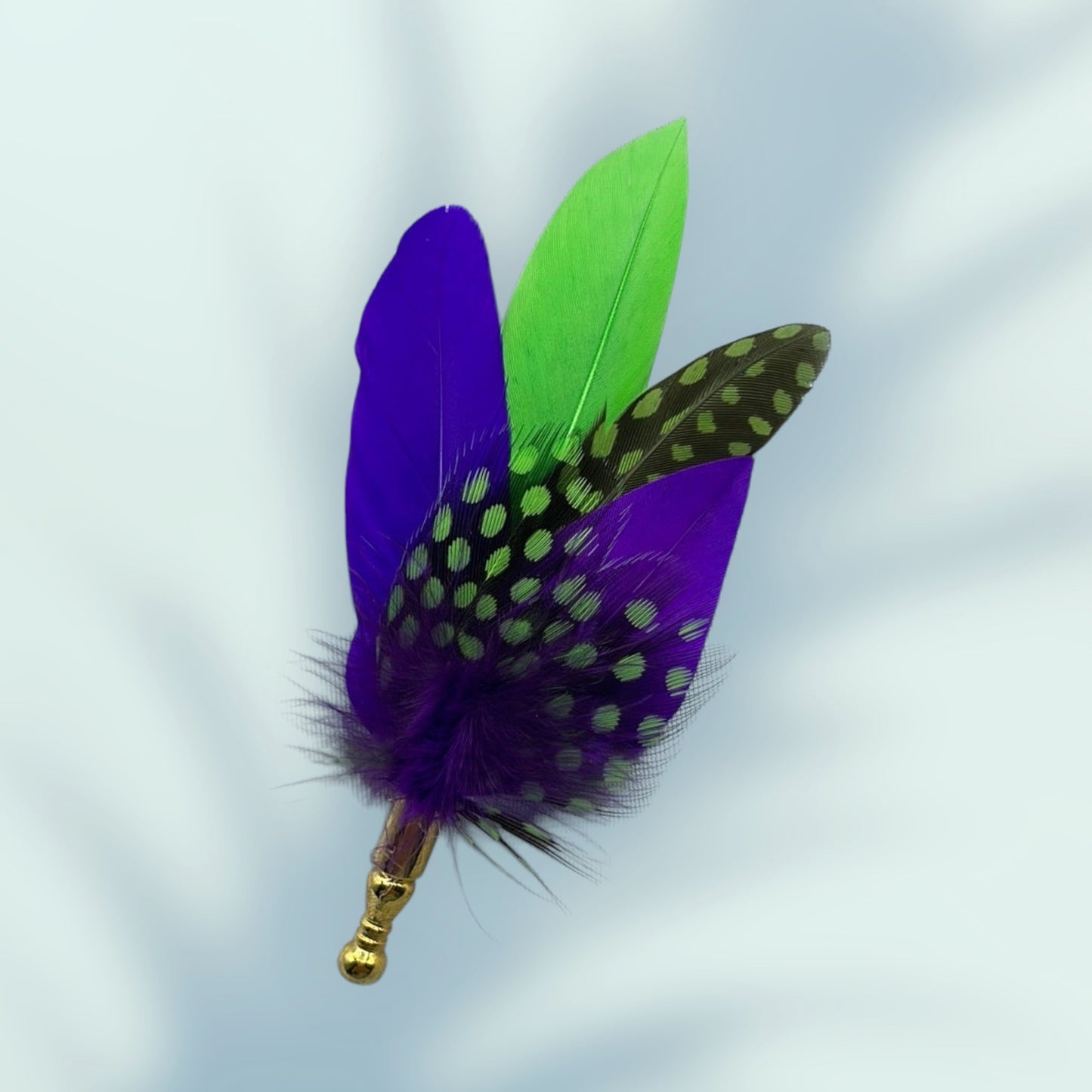 Purple & Lime Feather Lapel Pin set in a Gold Clasp (CFLP092)