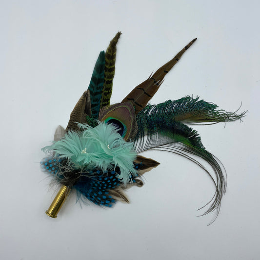 Peacock, Aqua & Turquoise Feather Hat Pin (CFP560)