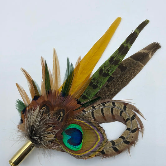 Peacock, Mustard & Natural Feather Hat Pin (CFP337)