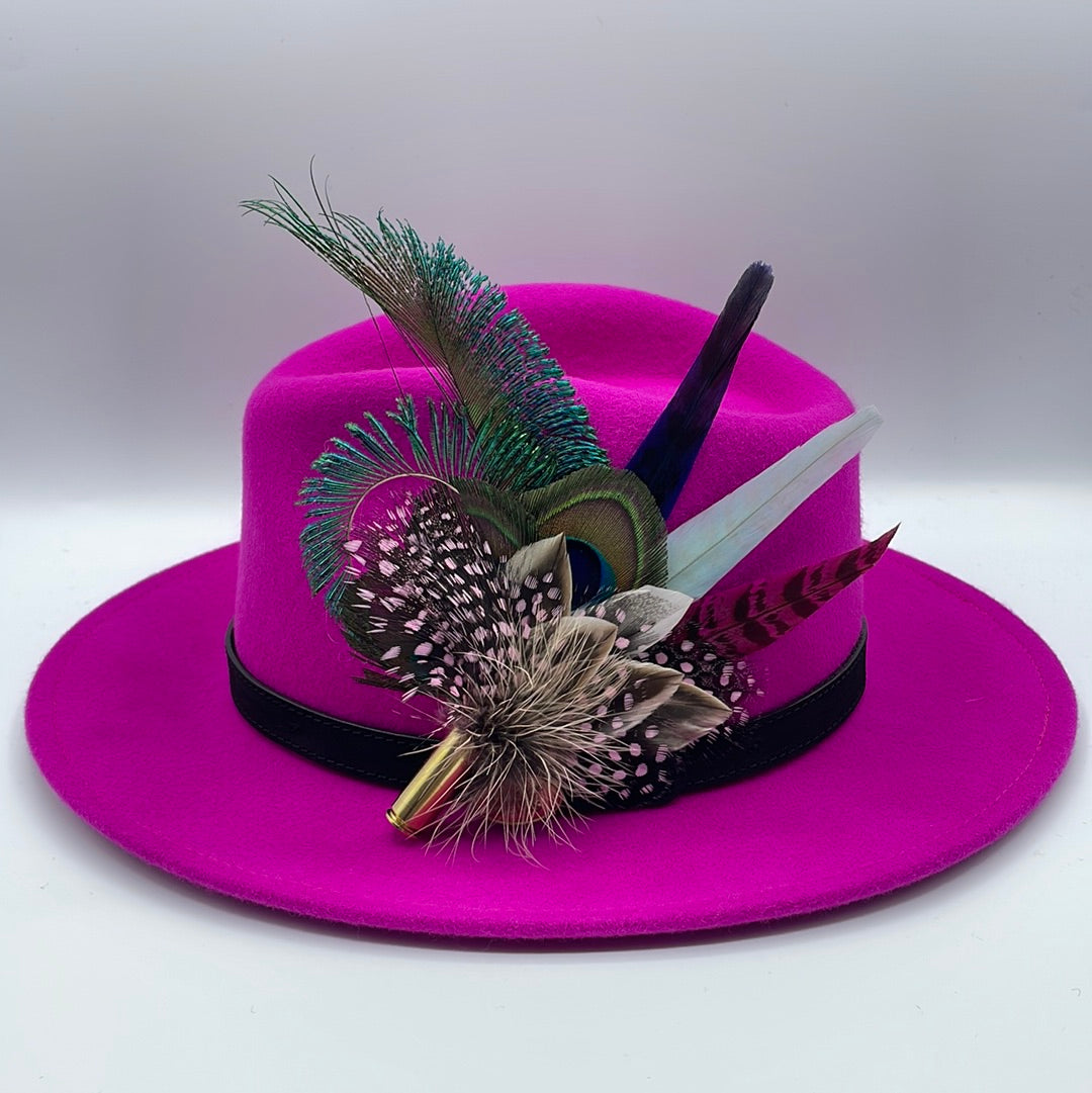 Peacock & Pale Pink Feather Hat Pin (CFP381)