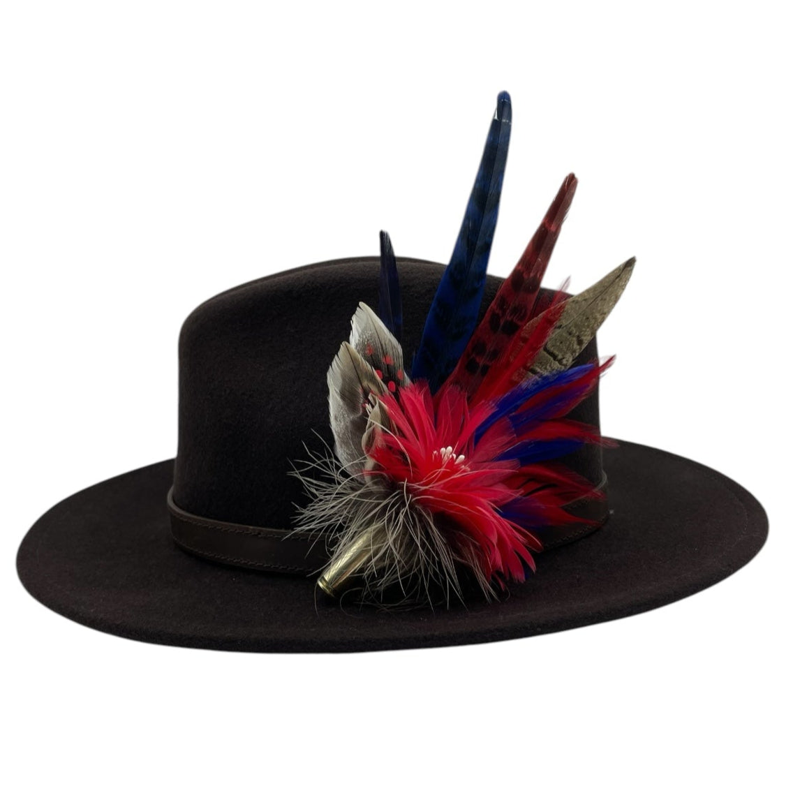 Red, Navy & Natural Feather Hat Pin (CFP783)