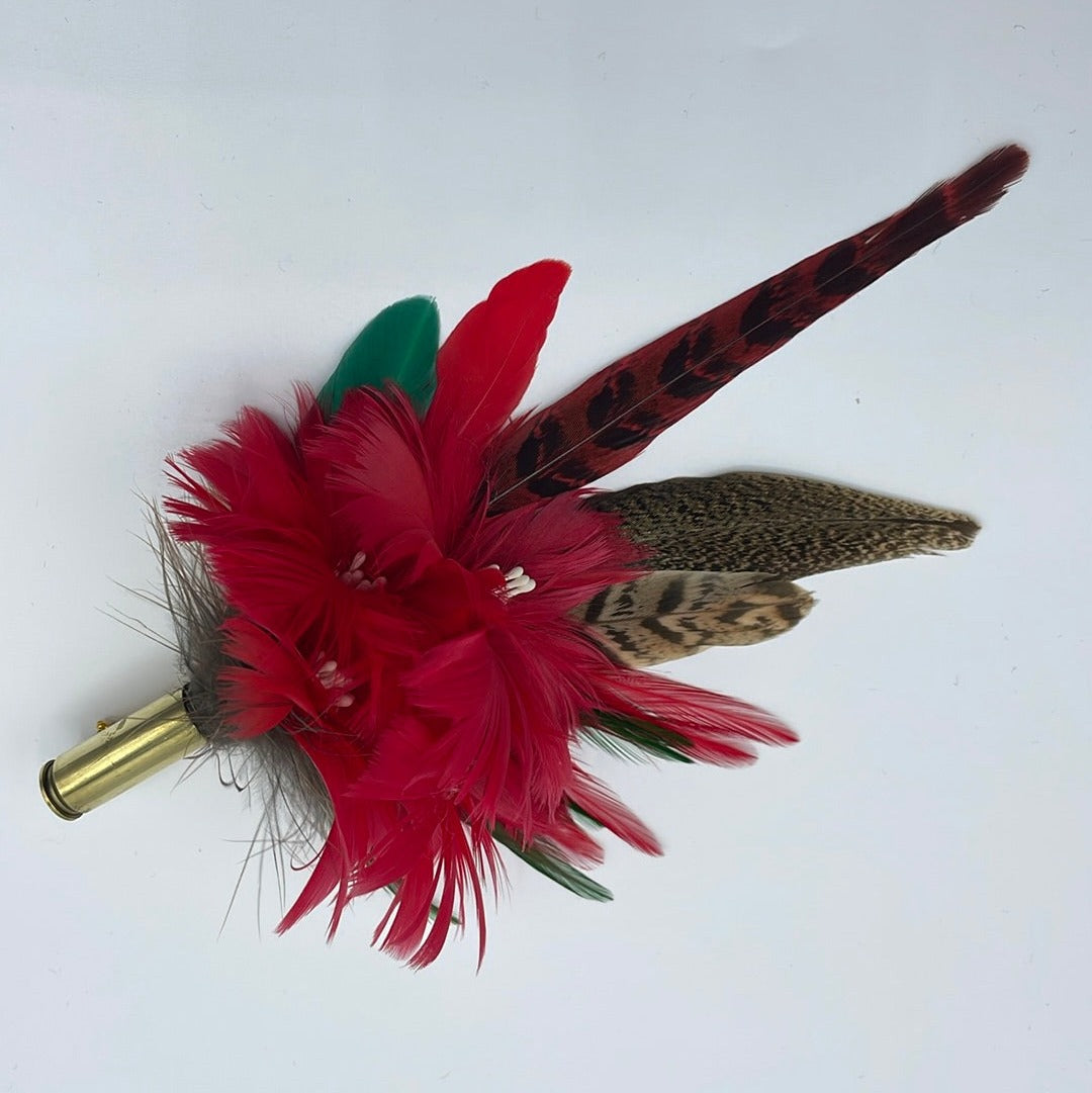 Red, Green & Natural Feather Hat Pin (CFP407)