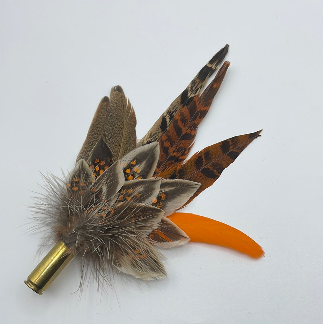 Orange & Natural Feather Hat Pin (CFP325)