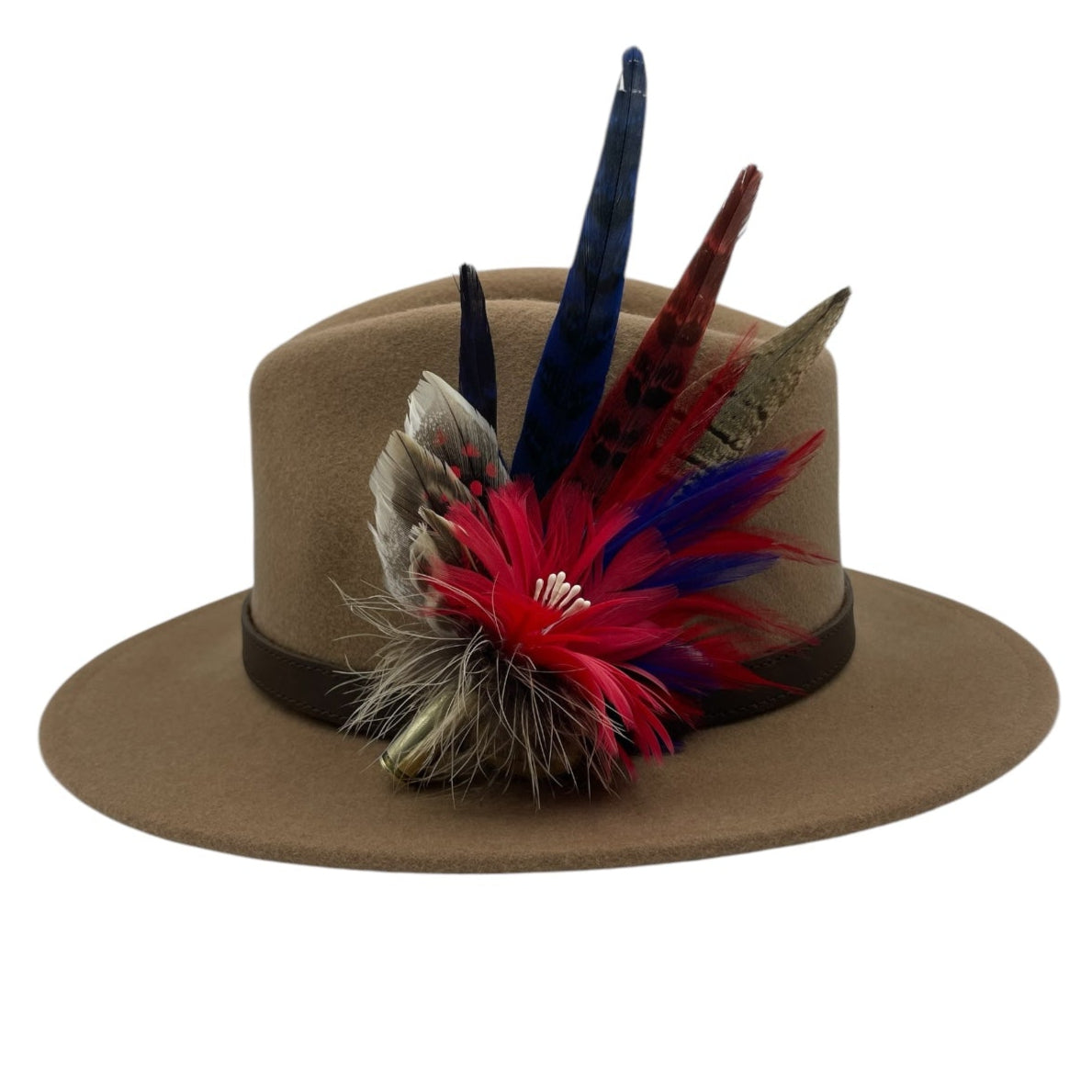 Red, Navy & Natural Feather Hat Pin (CFP783)