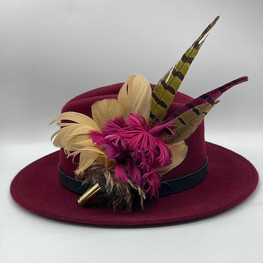 Caramel, Plum & Natural Feather Hat Pin (CFP310)