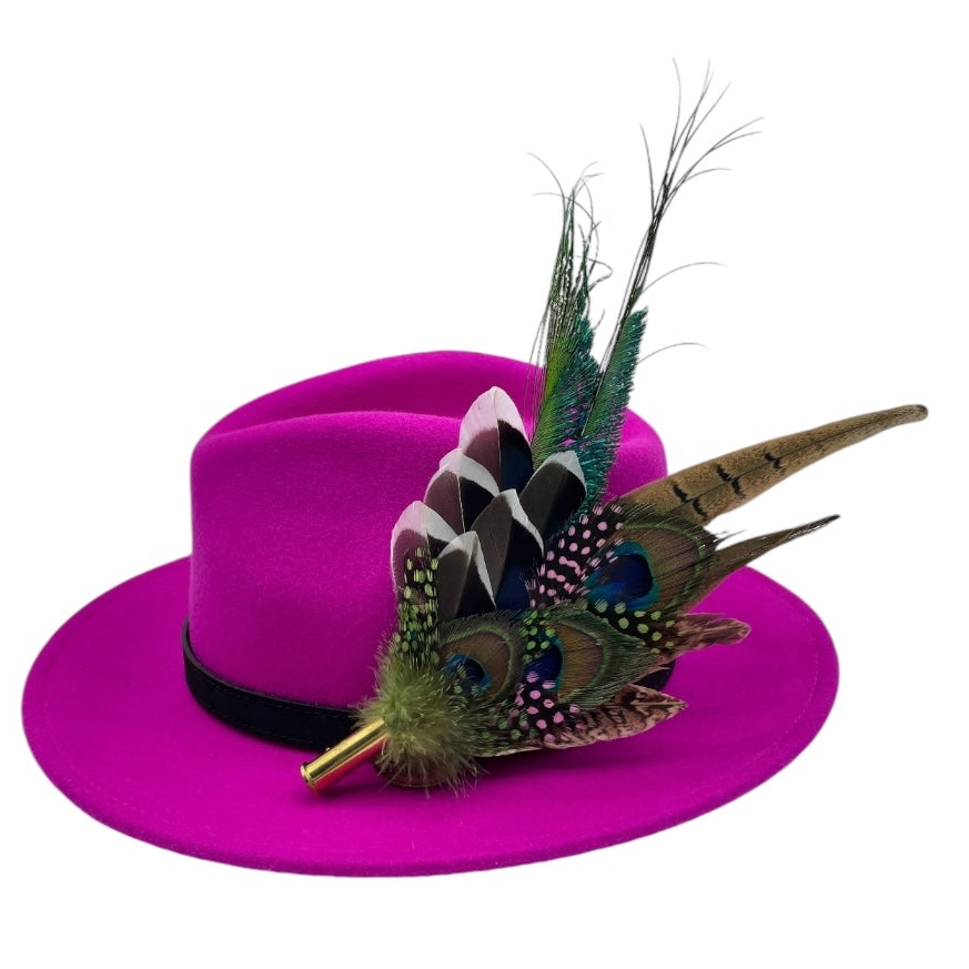 Pink, Green & Natural Feather Hat Pin (CFP684)