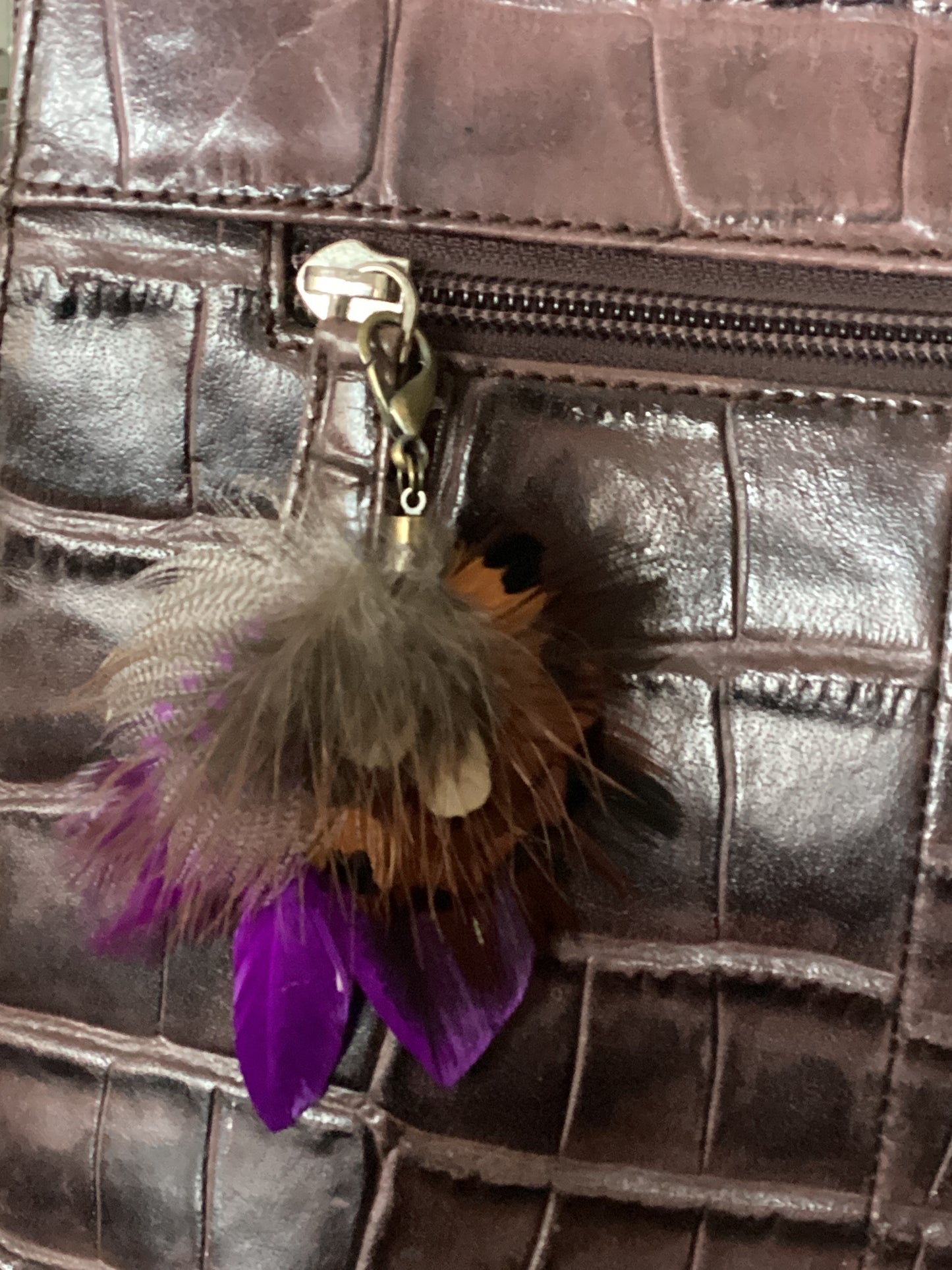 Purple & Natural Feather Handbag Charm (CFHC6041)