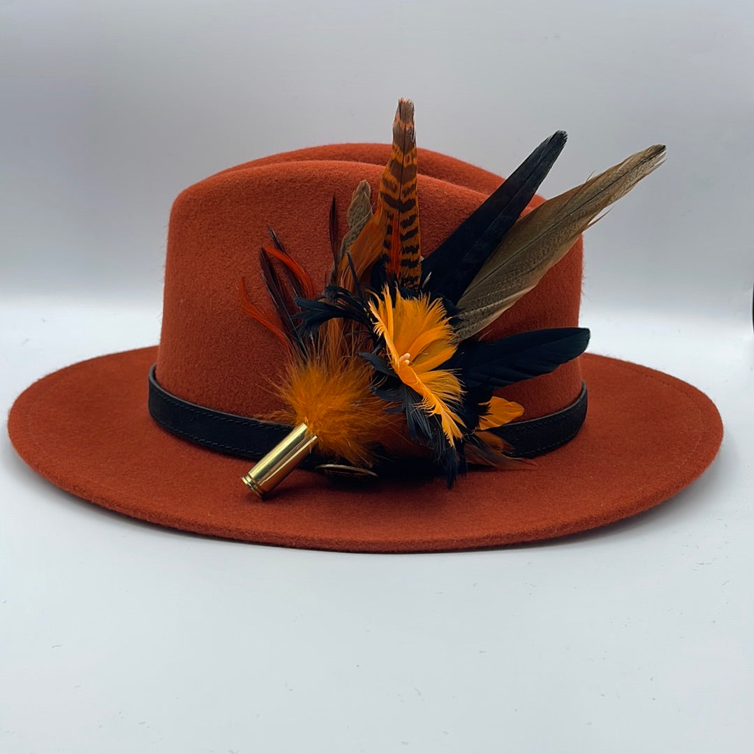 Orange & Black Feather Hat Pin (CFP402)