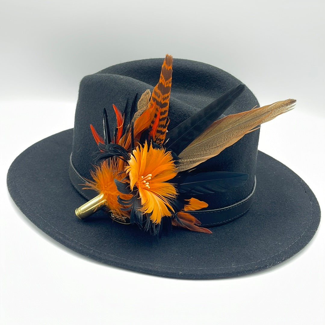 Orange & Black Feather Hat Pin (CFP402)