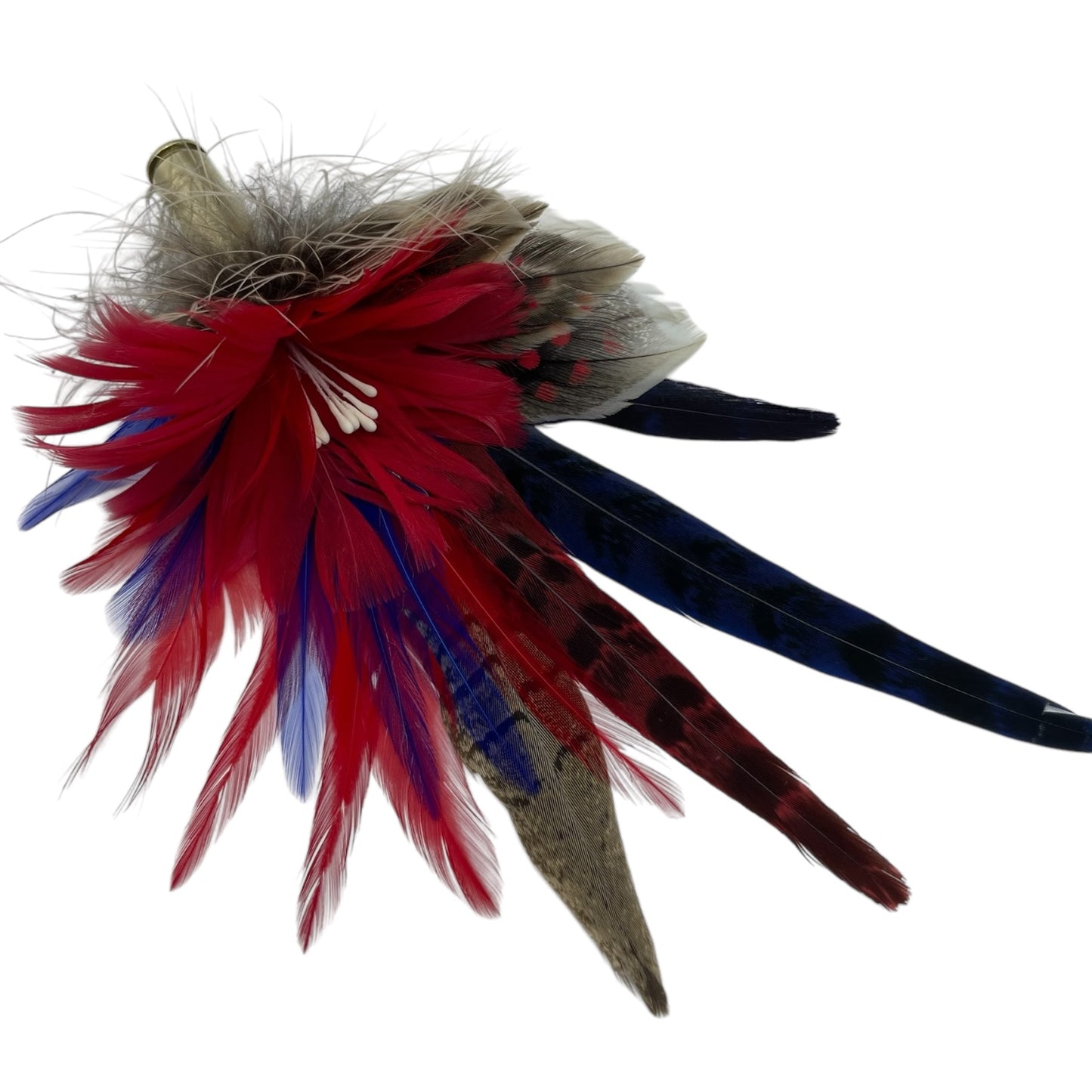 Red, Navy & Natural Feather Hat Pin (CFP783)