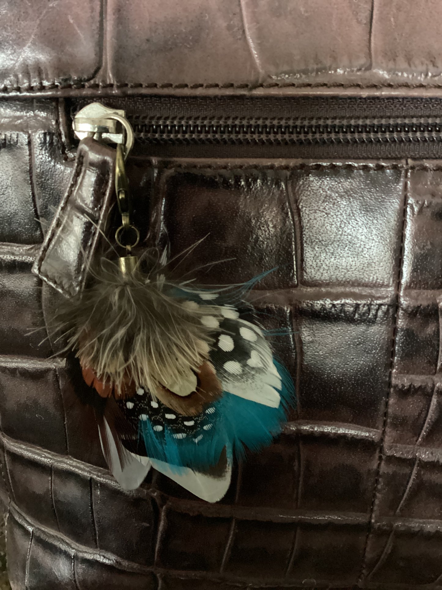 Turquoise & Natural Feather Handbag Charm (CFHC6027)