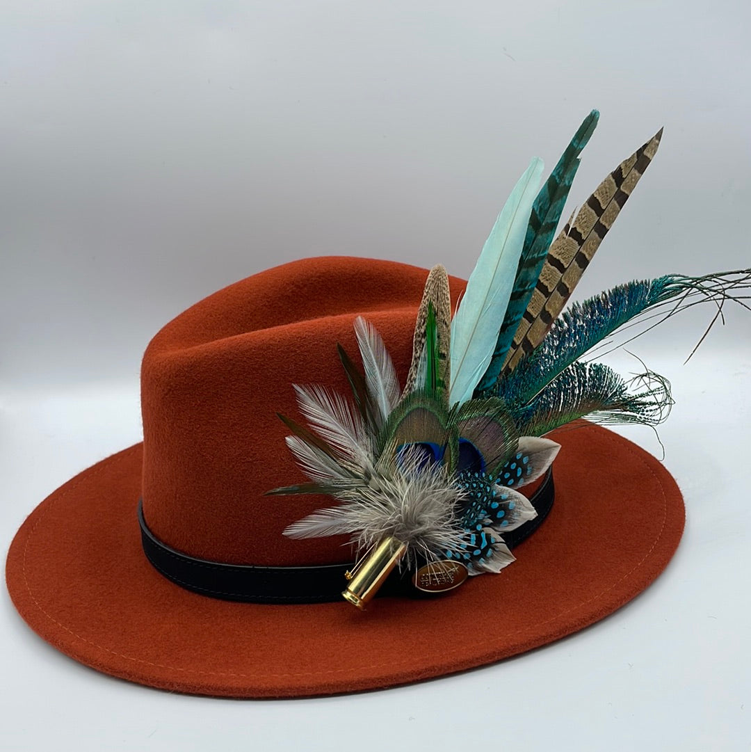 Peacock, Pale Blue & Natural Feather Hat Pin (CFP357)