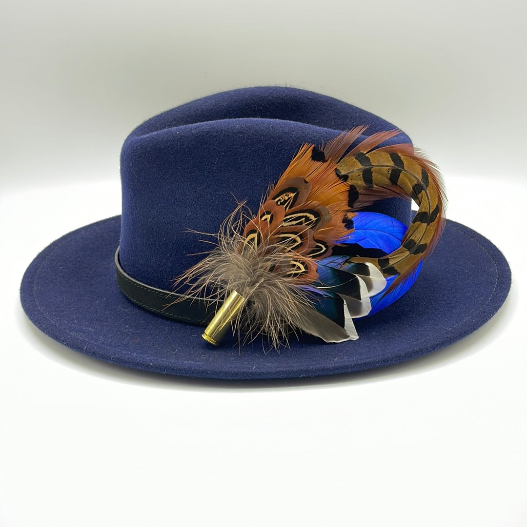 Royal Blue & Natural Feather Hat Pin (CFP276)