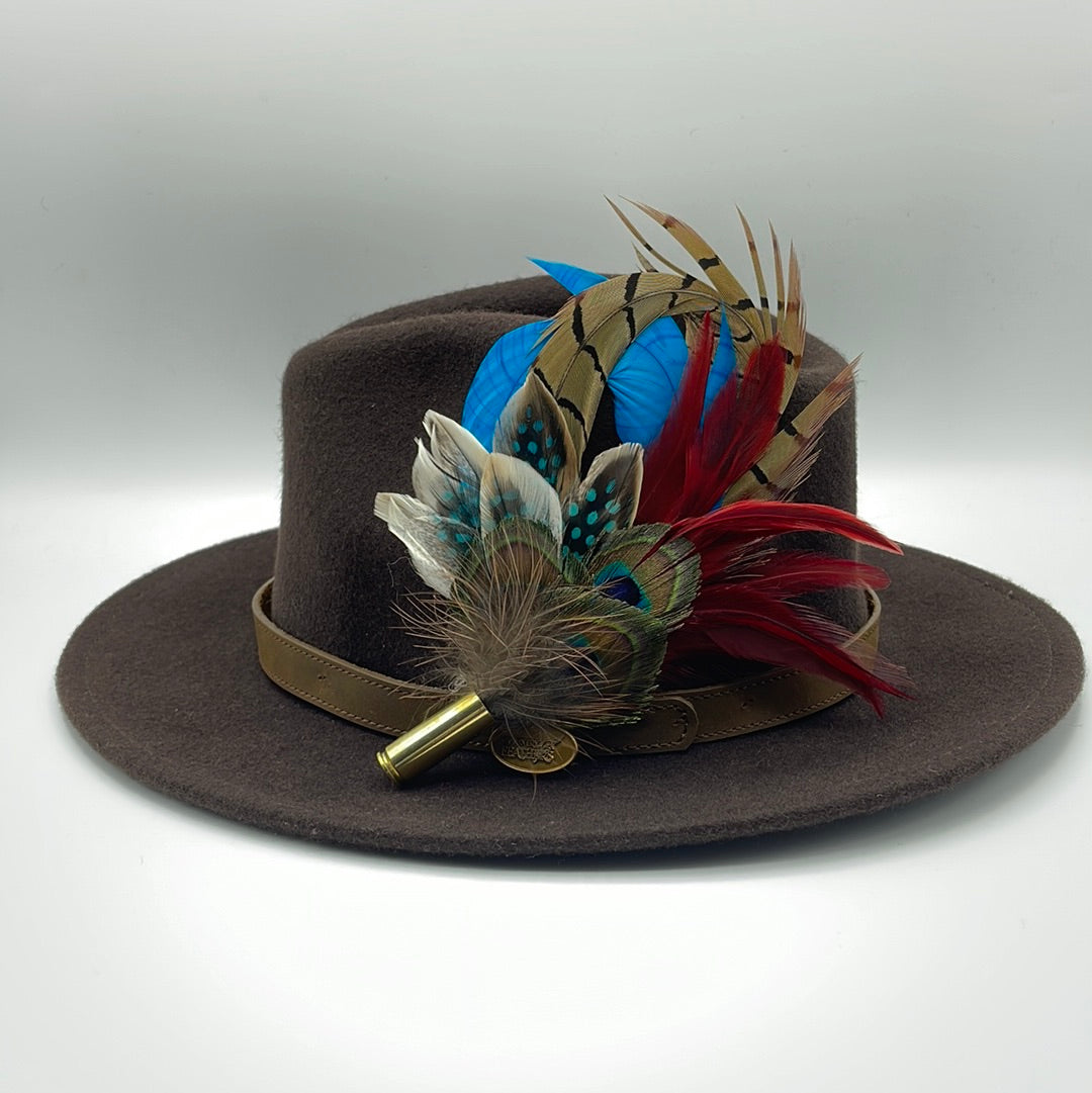 Peacock, Wine, Blue & Natural Feather Hat Pin (CFP288)