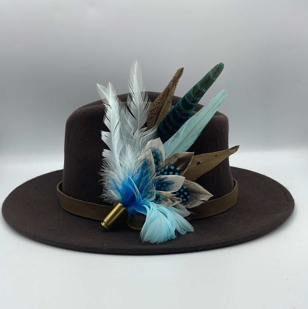 Blue, Pale Blue & Natural Feather Hat Pin (CFP318)