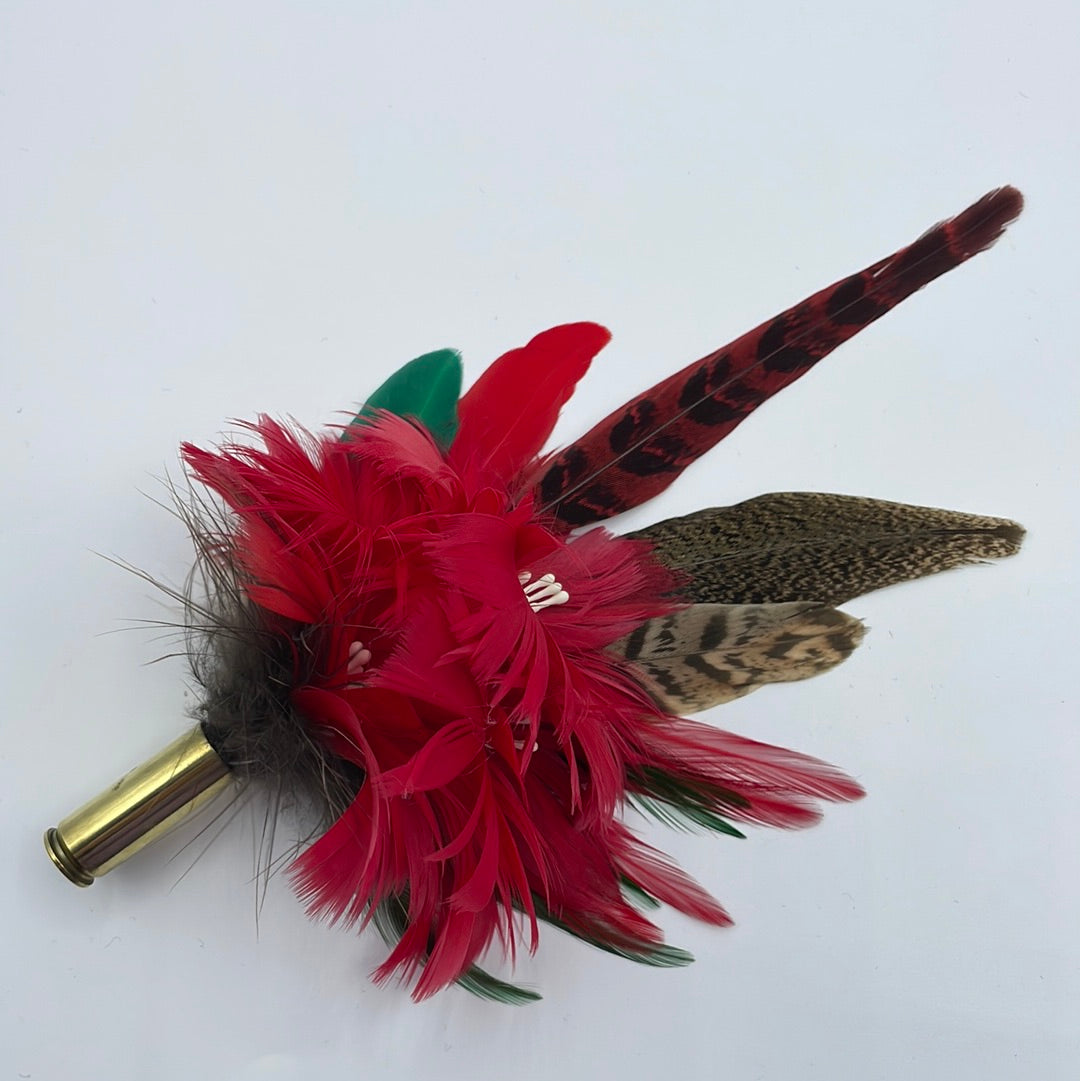 Red, Green & Natural Feather Hat Pin (CFP407)