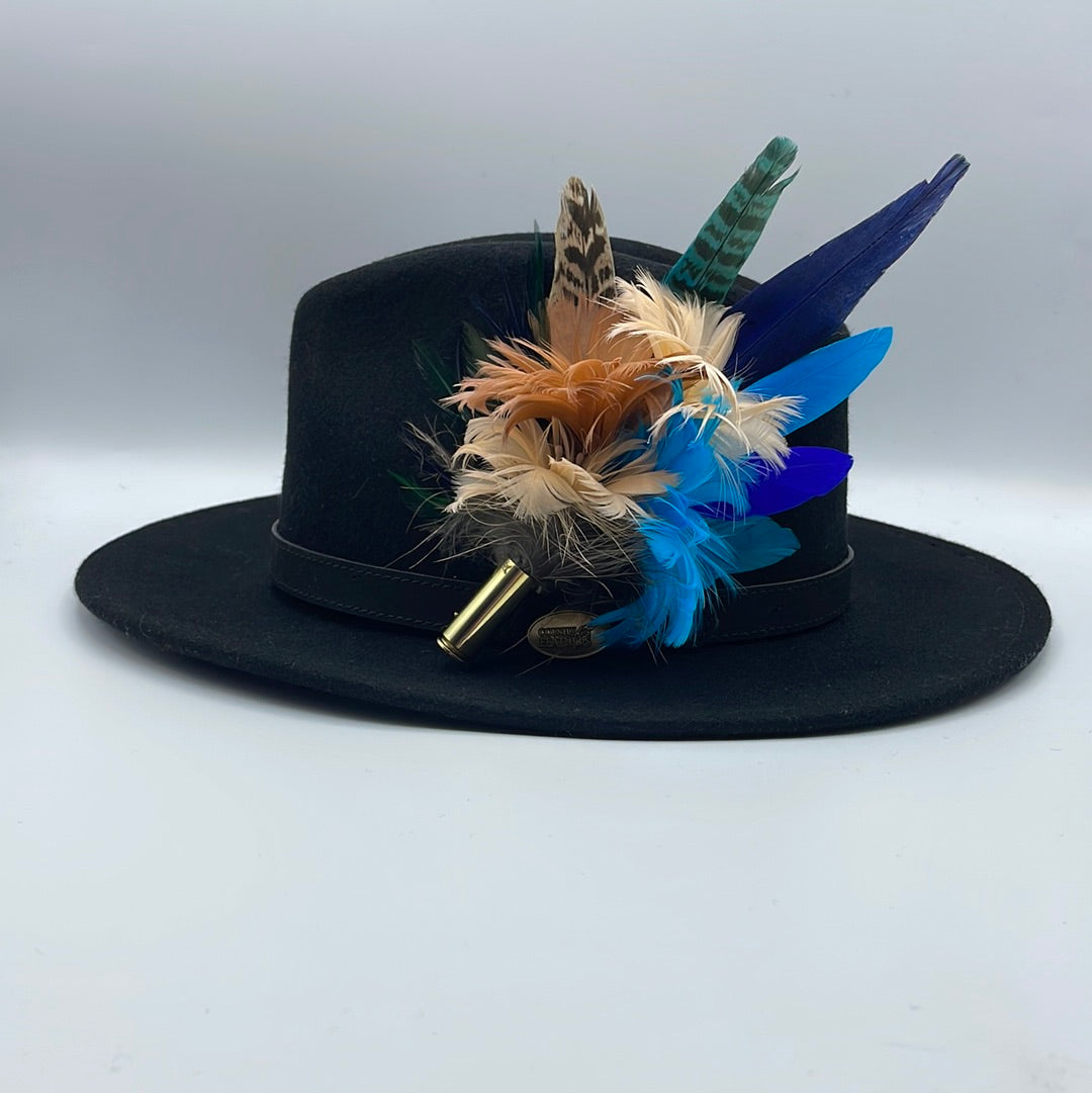 Peach, Coffee, Turquoise & Blue Feather Hat Pin (CFP405)