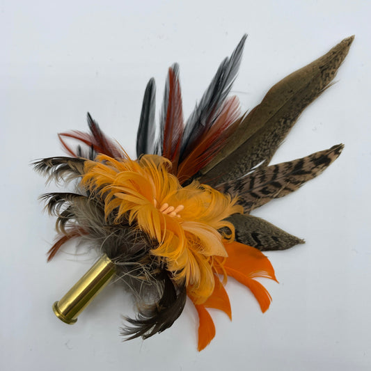 Orange & Natural Feather Hat Pin (CFP542)