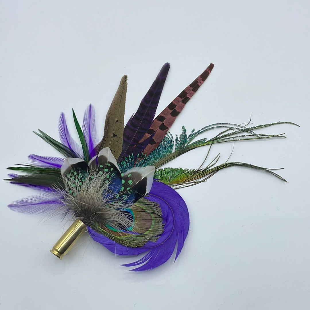 Peacock, Purple & Natural Feather Hat Pin (CFP350)