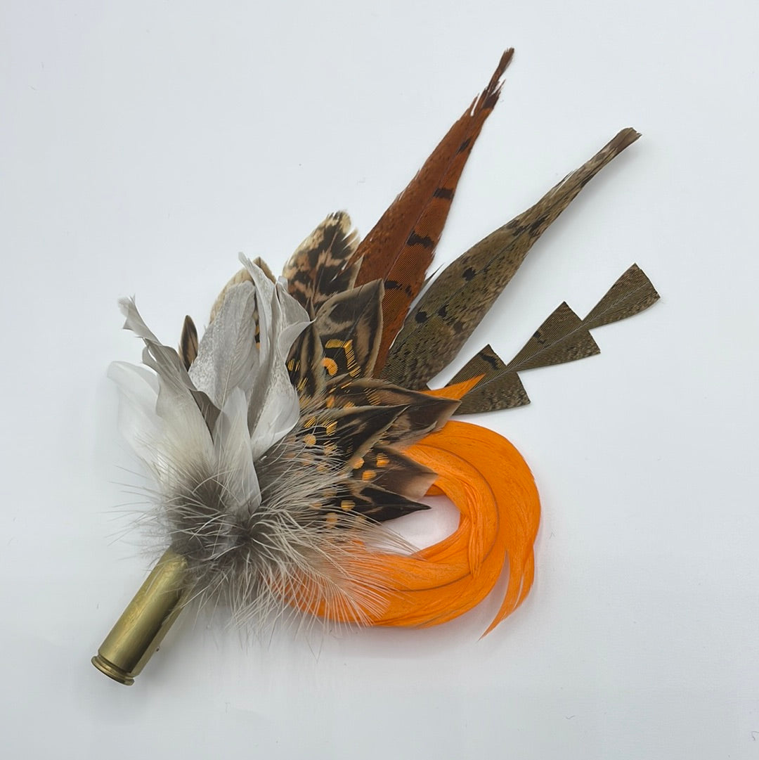 Orange & Natural Feather Hat Pin (CFP323)