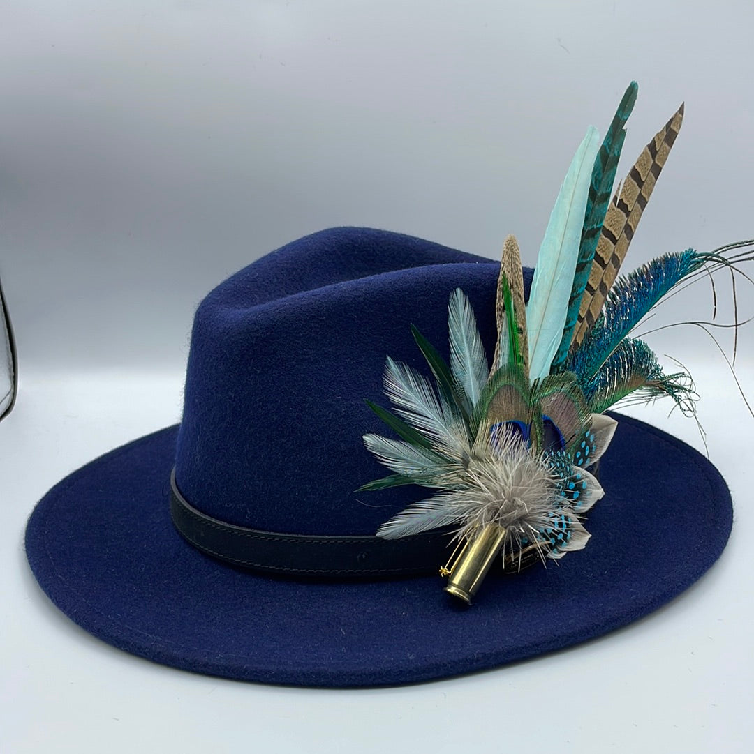 Peacock, Pale Blue & Natural Feather Hat Pin (CFP357)