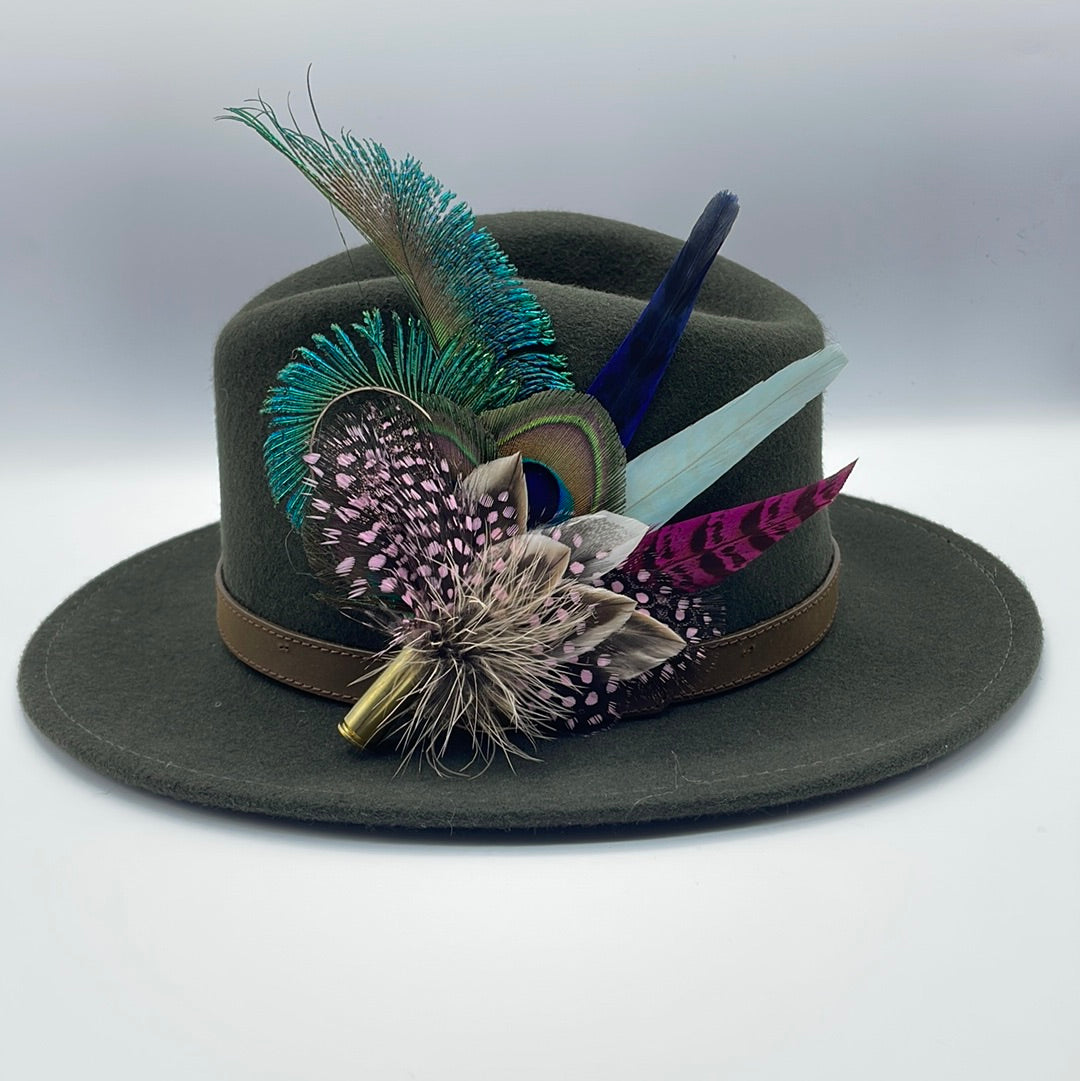 Peacock & Pale Pink Feather Hat Pin (CFP381)