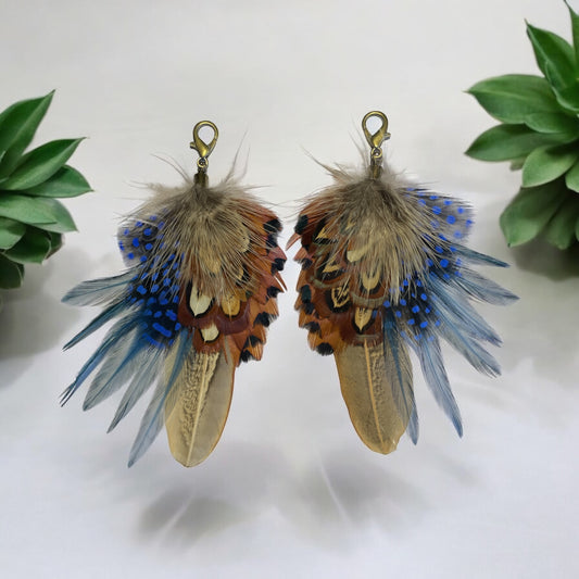 Blue & Natural Feather Boot Tassels (CFB4122)