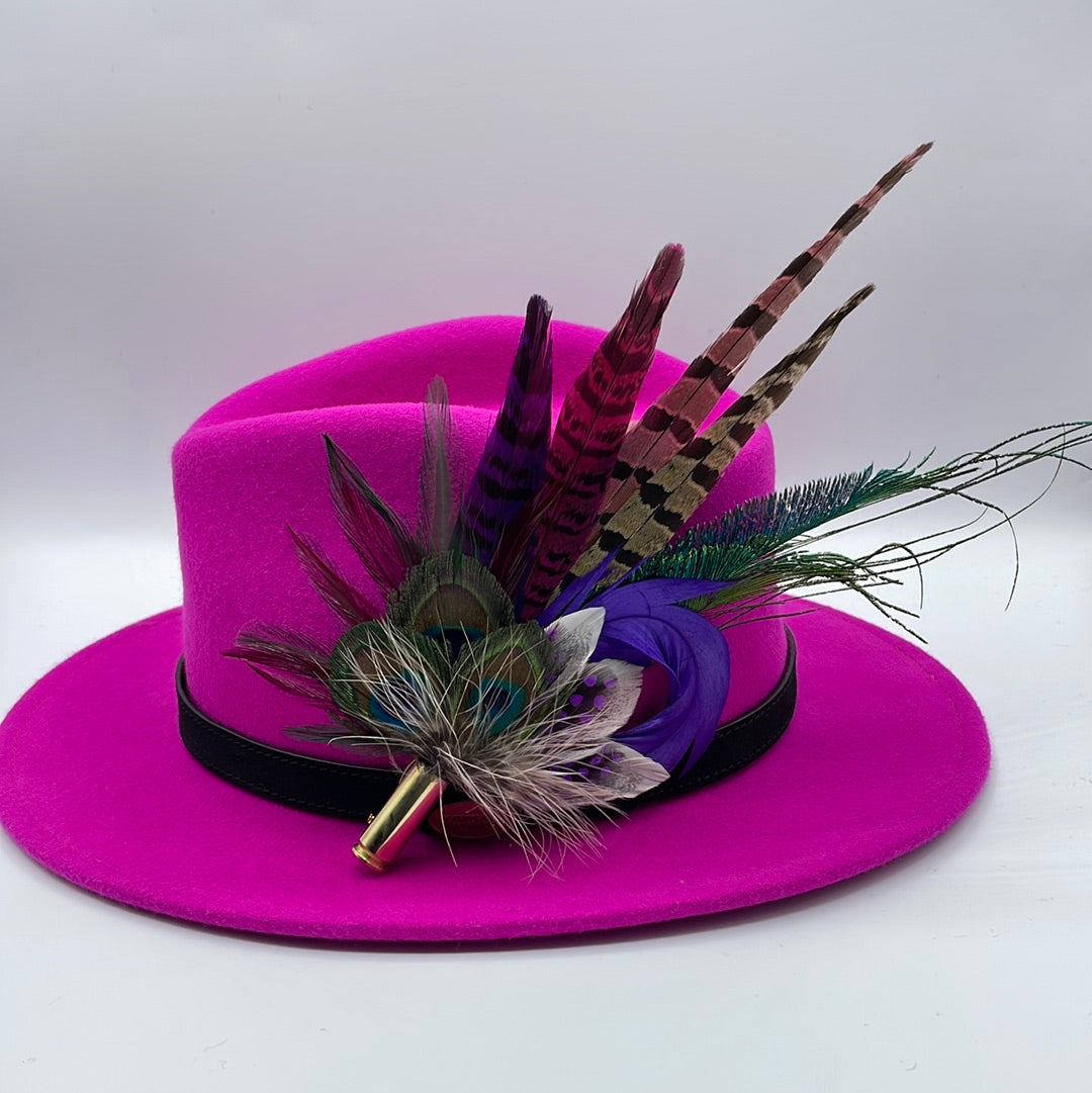 Peacock, Purple, Green & Natural Feather Hat Pin (CFP345)