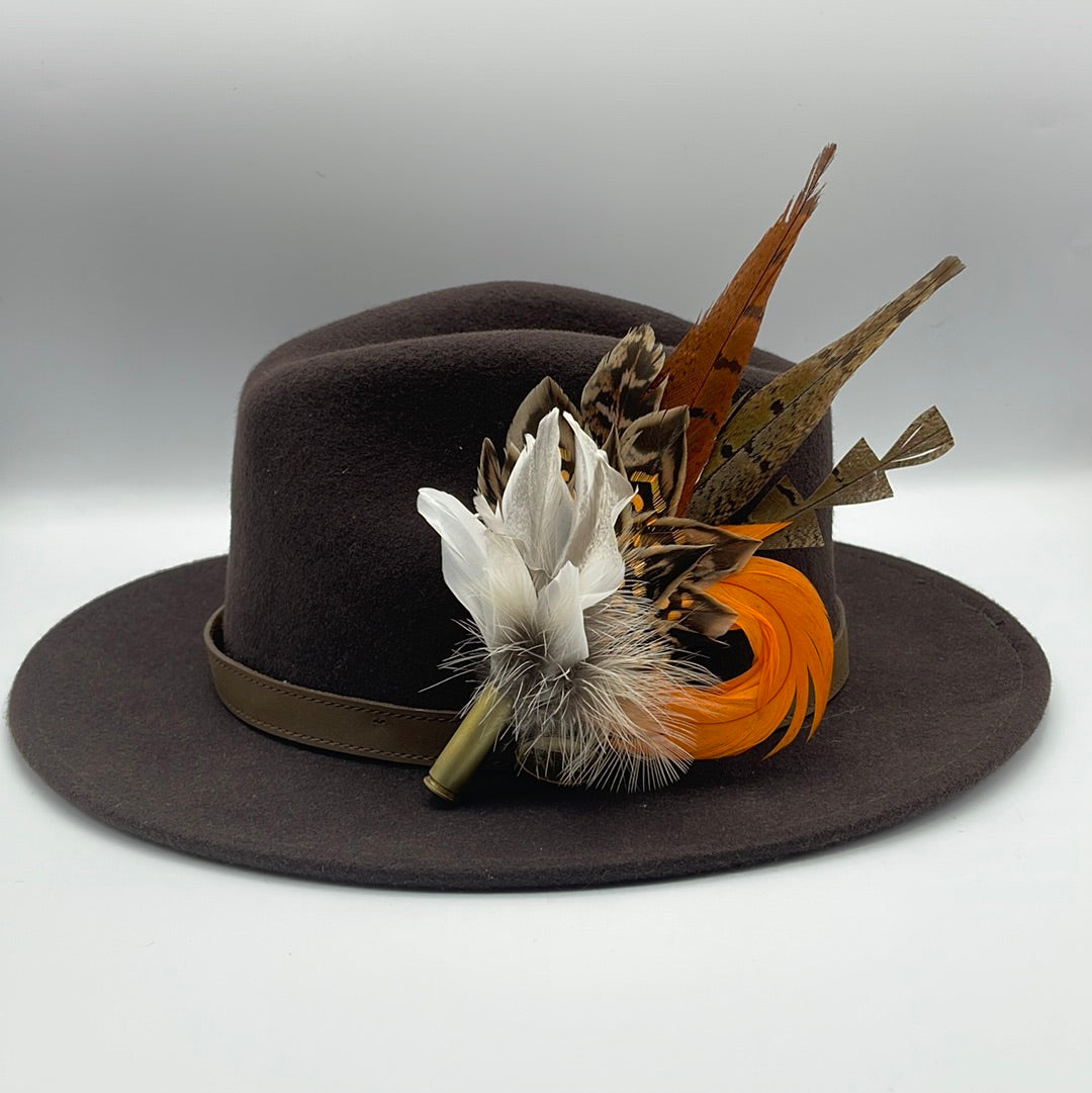 Orange & Natural Feather Hat Pin (CFP323)