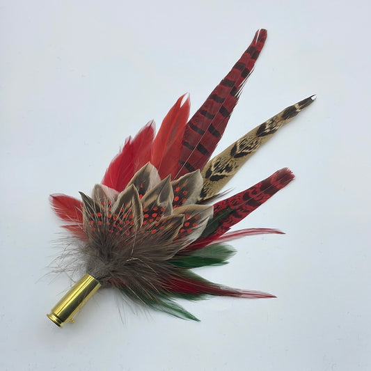 Ruby, Green, Red & Natural Feather Hat Pin (CFP354)