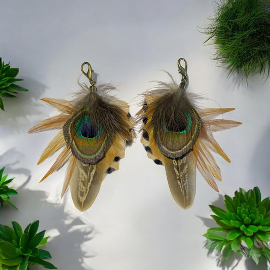 Gold & Natural Feather Boot Tassels (CFB4131)