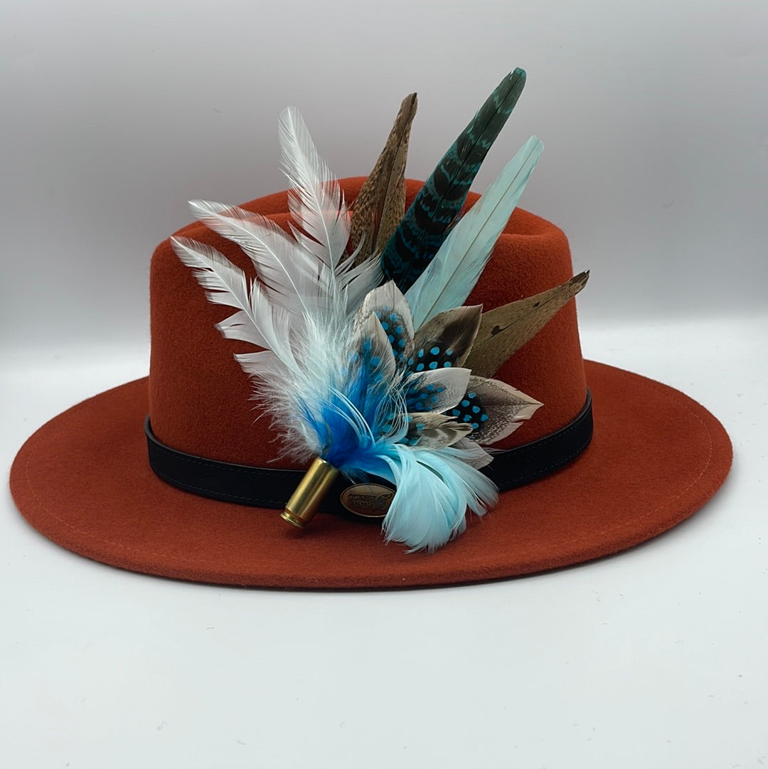 Blue, Pale Blue & Natural Feather Hat Pin (CFP318)