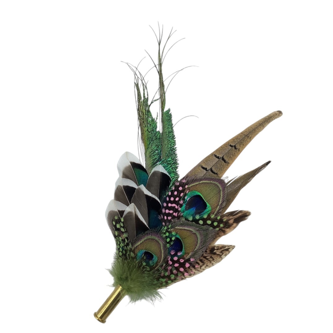 Pink, Green & Natural Feather Hat Pin (CFP684)