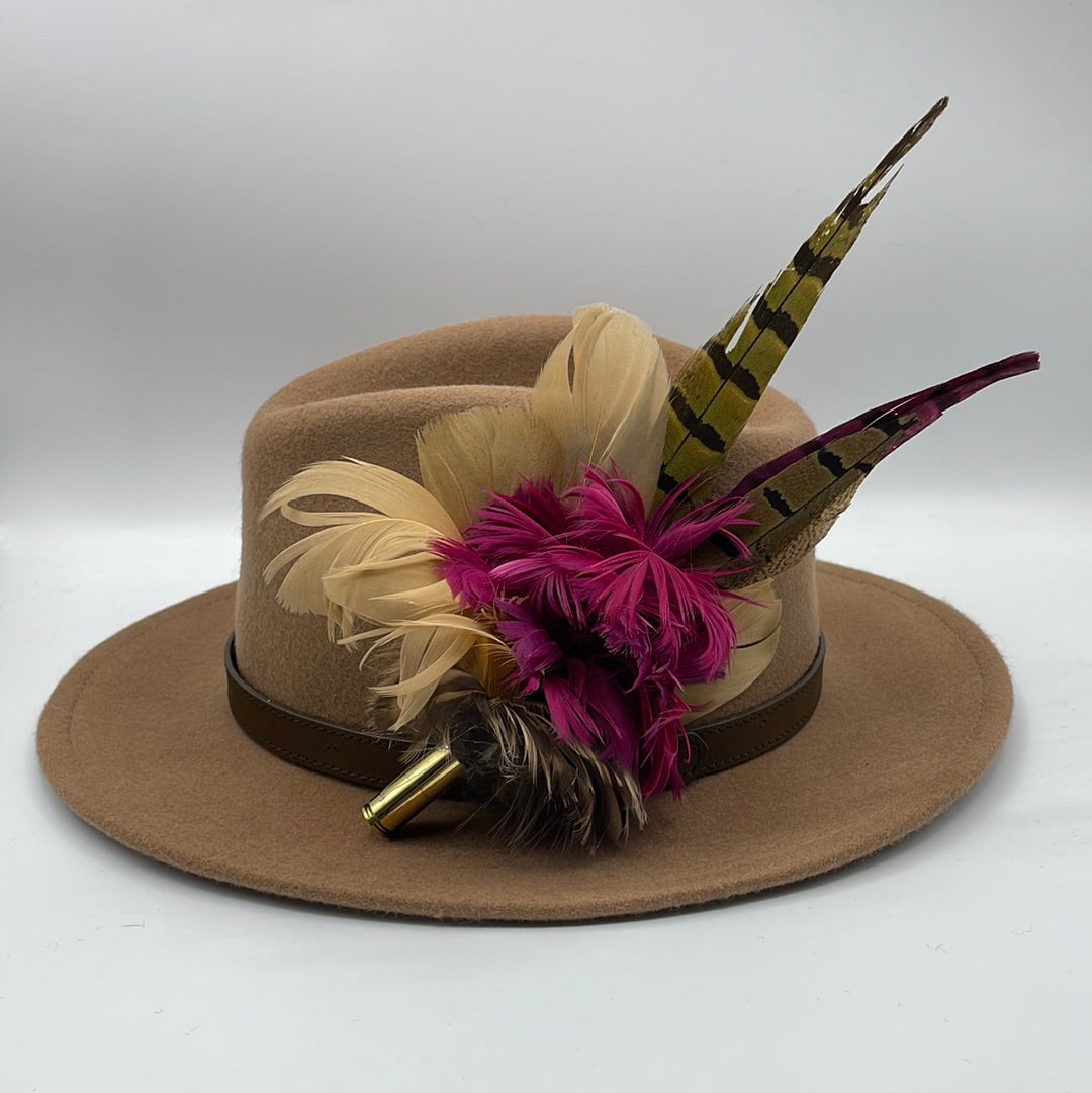 Caramel, Plum & Natural Feather Hat Pin (CFP310)