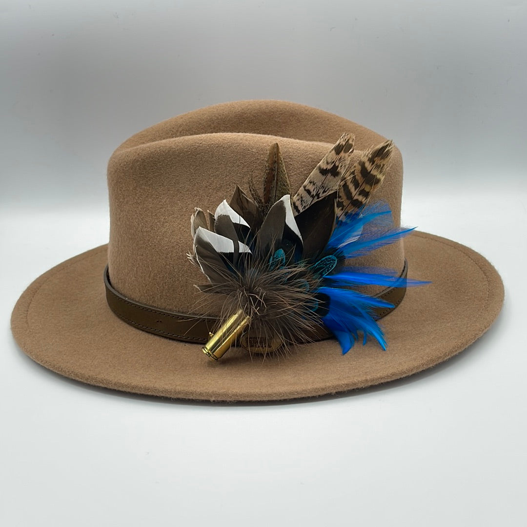 Bright Blue & Natural Feather Hat Pin (CFP275)